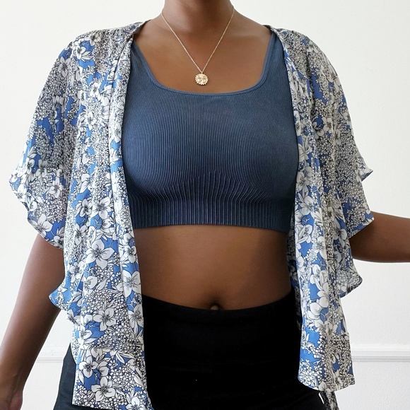 Anthropologie Parker kory silk blue floral wrap top - Picture 6 of 8